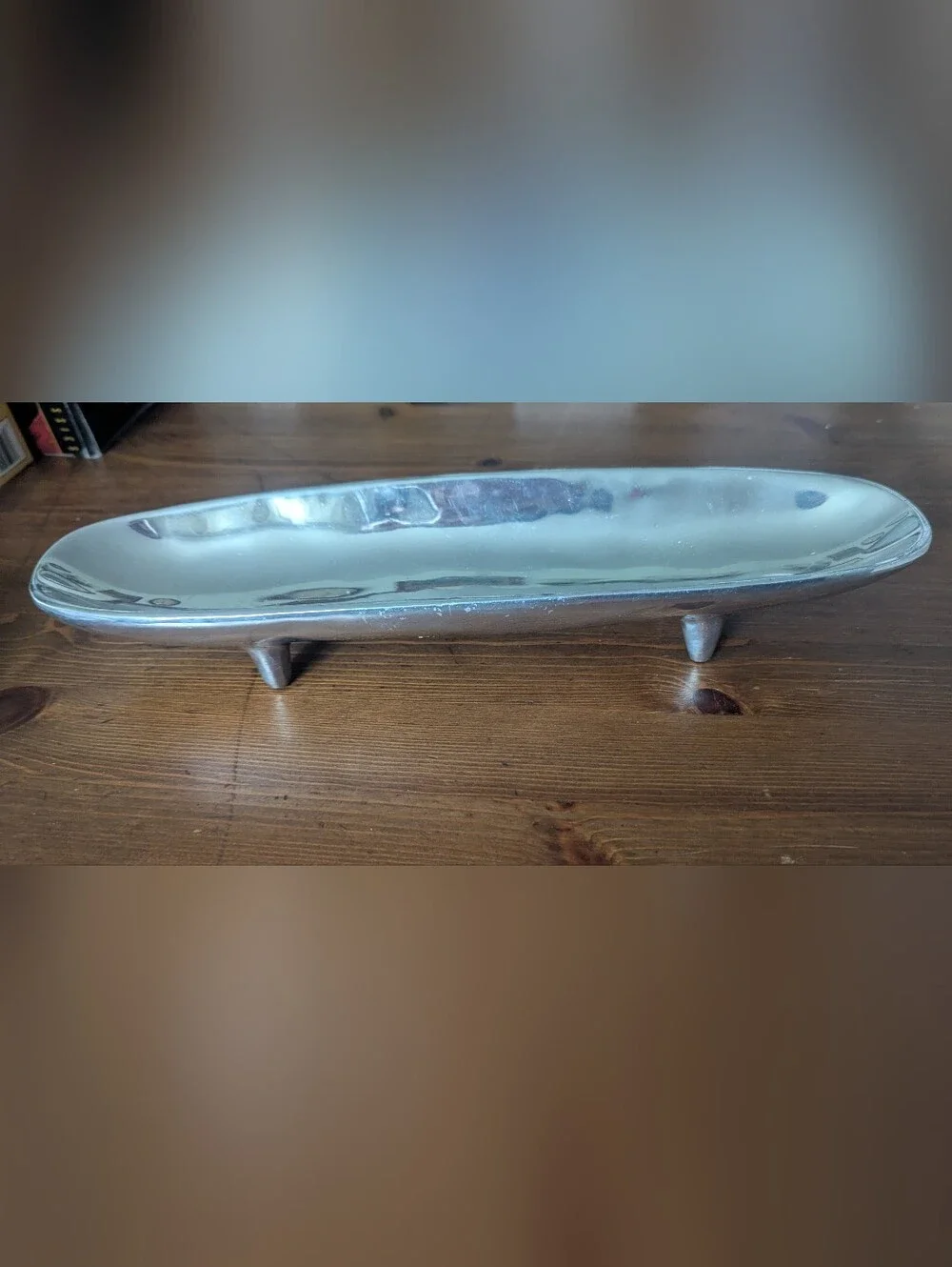 Silver Tone Metal Footed Serving Boat Tray 12.5